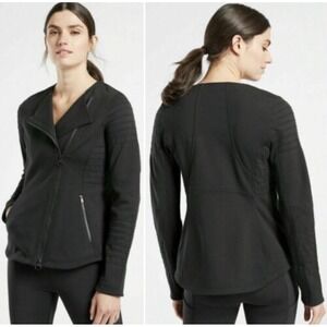Athleta Black Moto Full Zip Athletic Work Travel Jacket‎ Side Pockets Stretch S